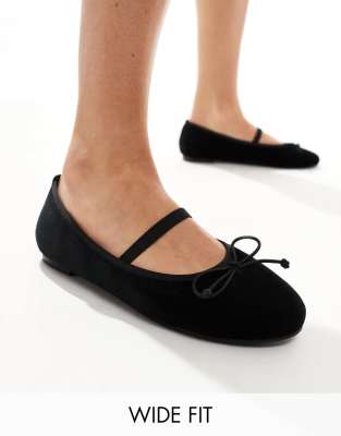 Public Desire Alexa bow ballet flats with strap in black velvet φωτογραφία