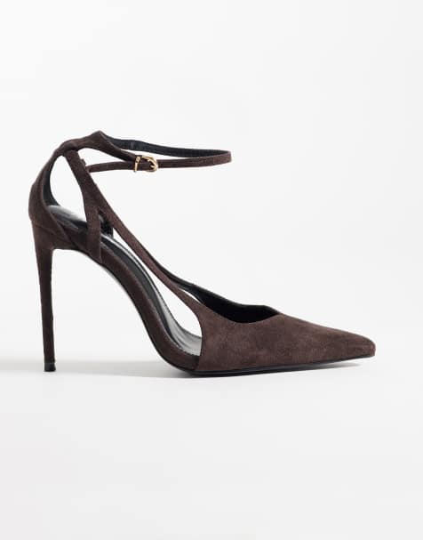 Public Desire Allegedly heeled court shoes in chocolate suedette - view 1