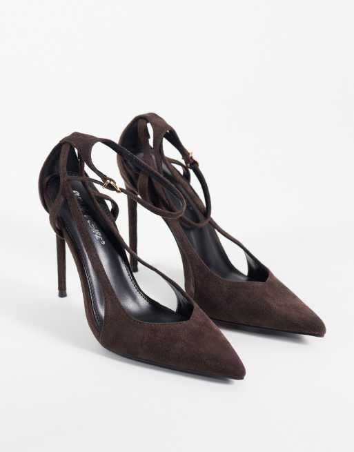 Public Desire Allegedly heeled pumps in chocolate suedette, 2 of 4