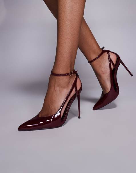 Public Desire Allegedly pointed toe court heeled shoes in burgundy patent - view 1