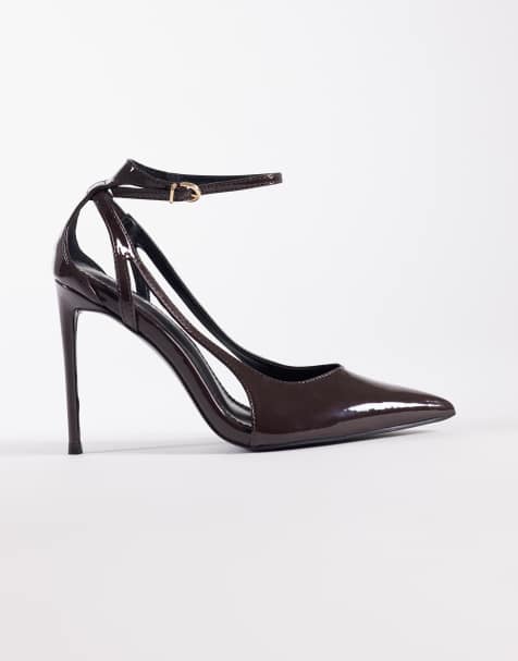 Public Desire Allegedly pointed toe heeled pumps in brown patent - view 1