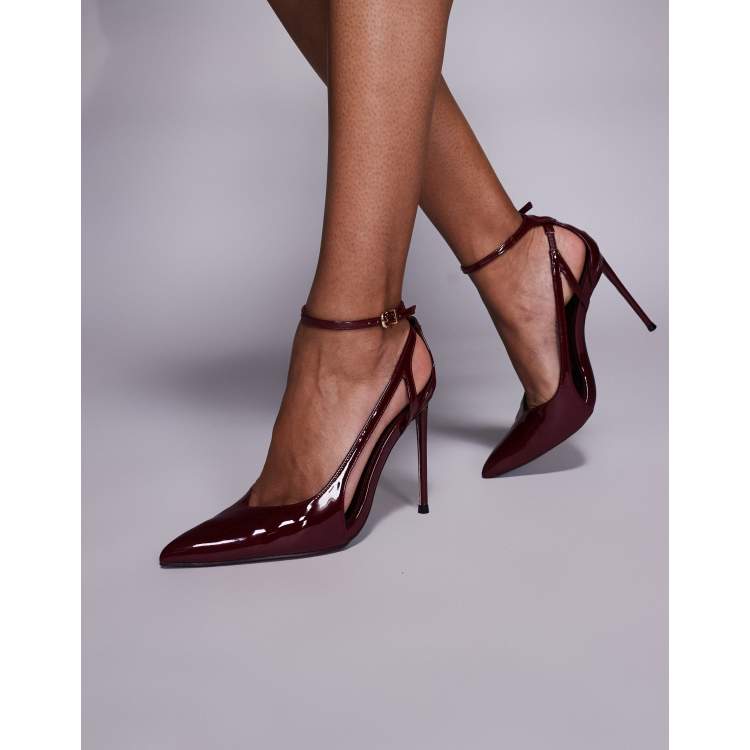Public Desire Allegedly pointed toe pumps in burgundy patent