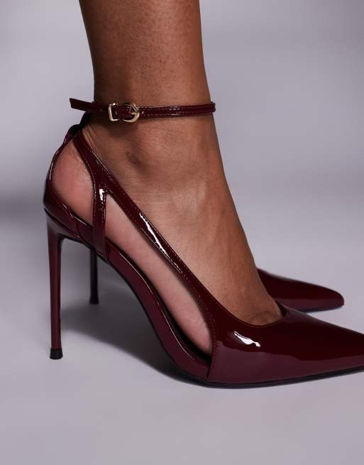 Public Desire Allegedly pointed toe pumps in burgundy patent, 3 of 4