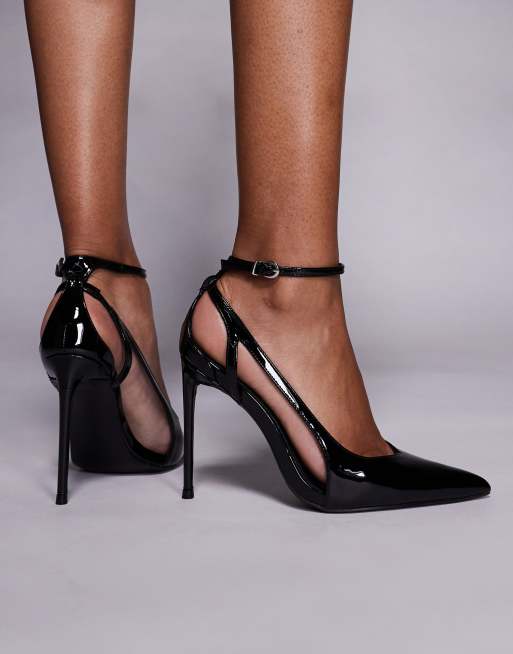 Public Desire - Allegedly - Scarpe a punta con tacco nere verniciate, 3 di 4