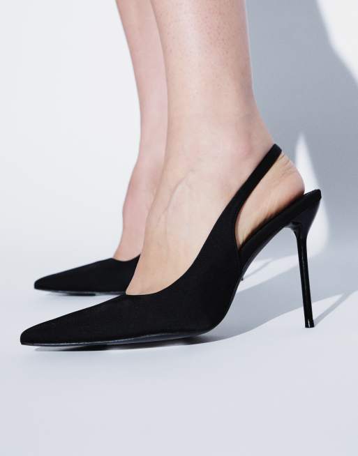 Public Desire Allure escarpins slingback à talon en satin noir, 4 de 4