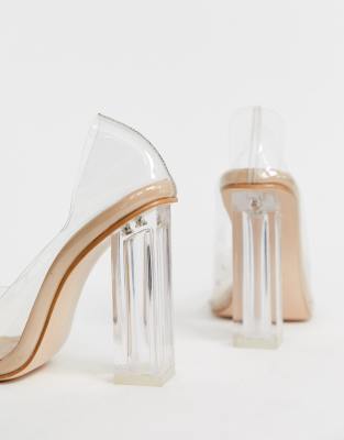 clear heel block shoes