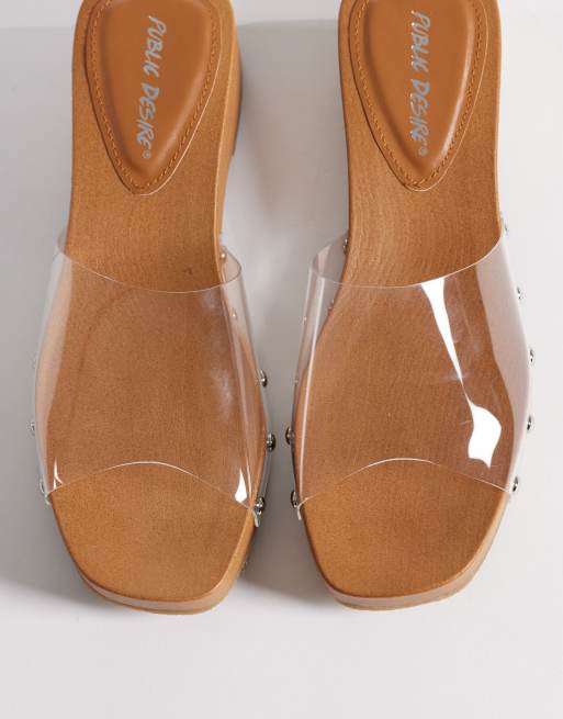 Public Desire - Alma - Gyldenbrune clogs med gennemsigtig rem, 2 af 4