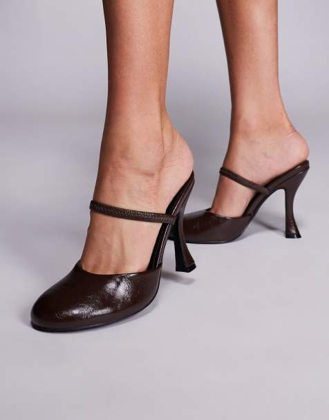 Public Desire Almond slingback round toe heeled shoes in brown - view 1