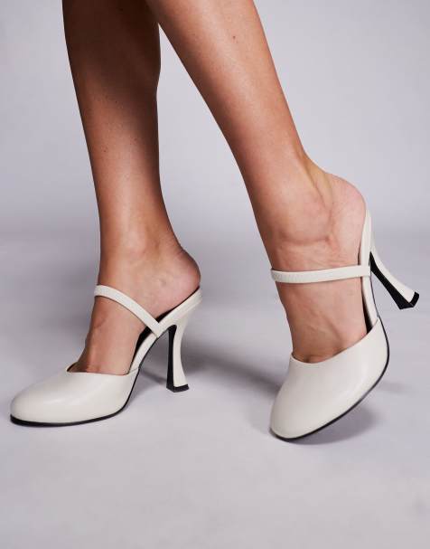 Public Desire Almond slingback round toe heeled shoes in white - view 1
