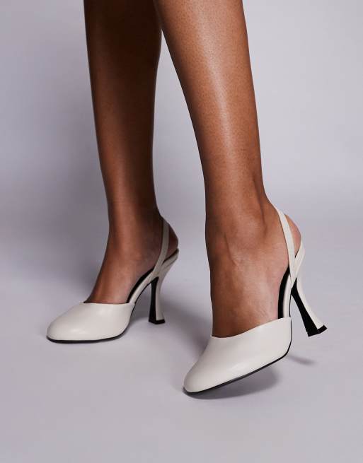 Public Desire Almond slingback round toe heeled shoes in white, 4 of 4