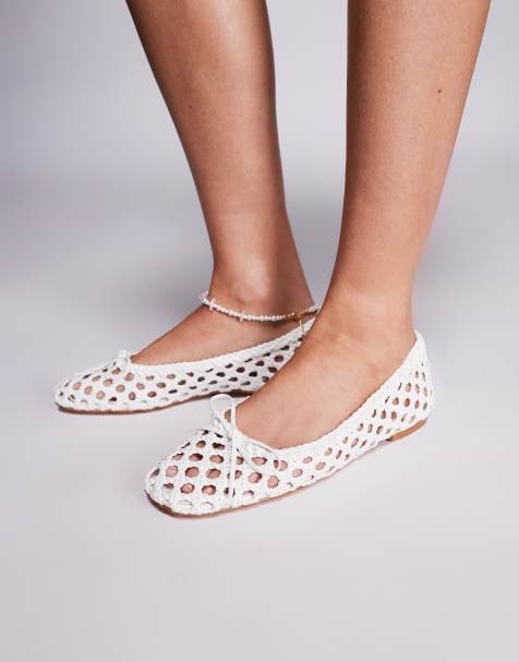 Public Desire Alundra woven bow detail ballet pump flats in white - view 1