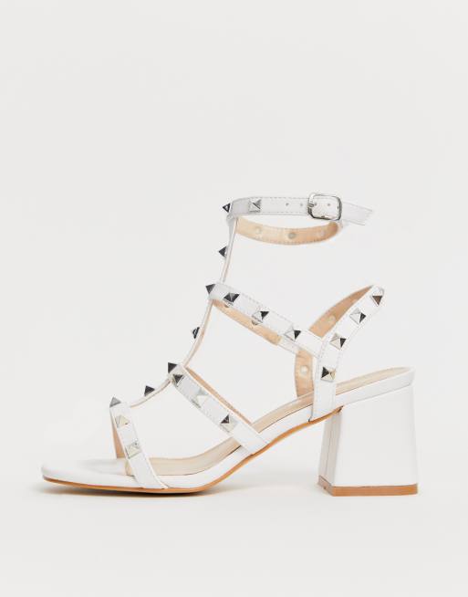 Public Desire Always white studded mid heeled sandals