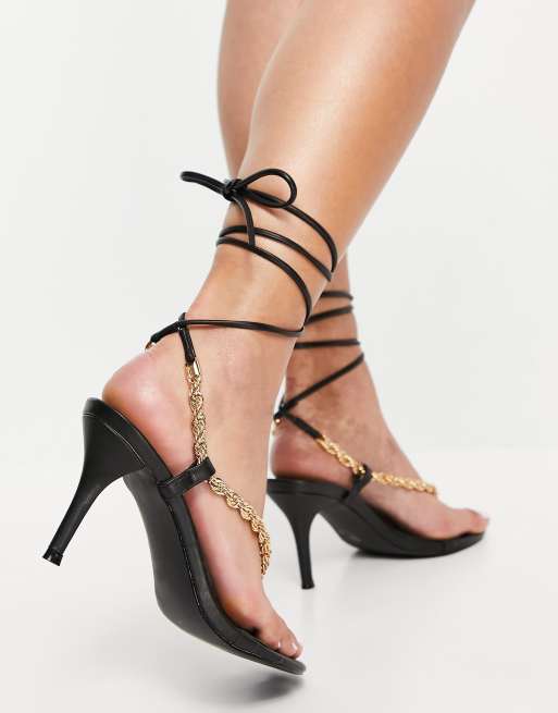 Public Desire Amarlie heeled sandals with chain detail in black, 3 of 4