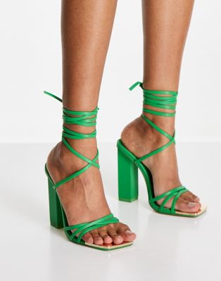 Public Desire Amira block heel sandals in green