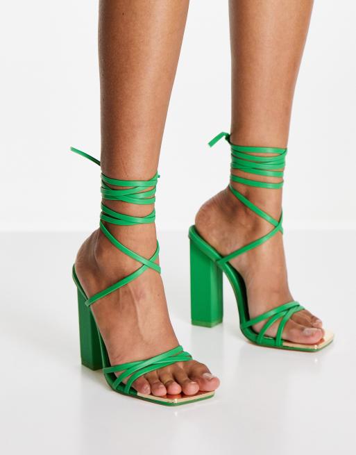 Green block store heel sandals