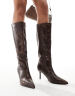 ASOS DESIGN leather look high neck skirt detail mini dress in chocolate