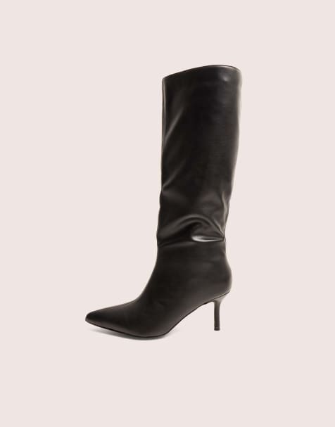 Public Desire Amped pointed toe mid heel knee high boots in black - view 1