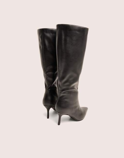 Public Desire Amped pointed toe mid heel knee high boots in black, 3 of 4