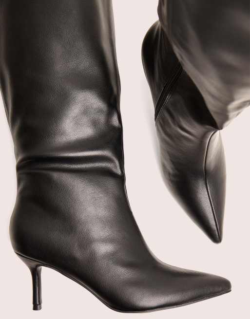 Public Desire Amped pointed toe mid heel knee high boots in black, 4 of 4