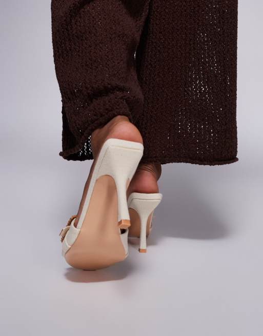 Public Desire - Andria - Sandales style mules à talon mi-haut et boucle - Crème, 4 de 4