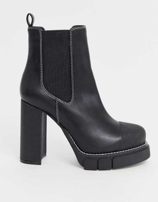 antix black contrast stitch platform block heeled ankle boots