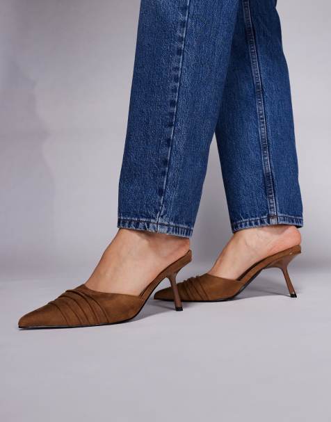 Public Desire – Apricot – Mules aus braunem Wildlederimitat mit Absatz - view 1