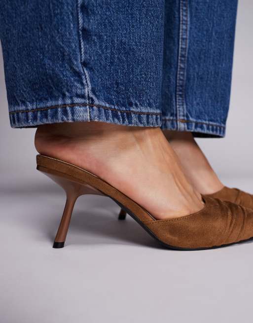 Public Desire - Apricot - Sabot con tacco in camoscio sintetico marrone, 3 di 4