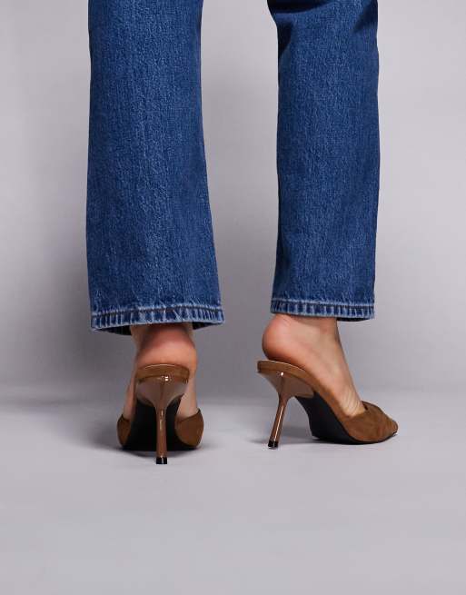 Public Desire - Apricot - Sabot con tacco in camoscio sintetico marrone, 4 di 4