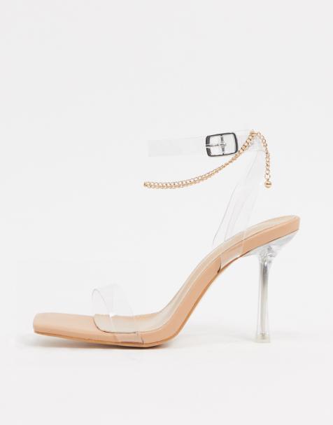 public desire tribute square toe clear heeled sandals in beige