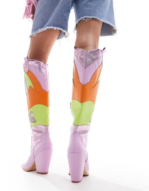 Public Desire Archer novelty western boots in multi ASOS