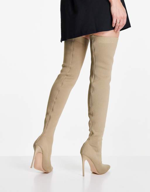 Public Desire Ariame stretch over the knee heel boots in camel