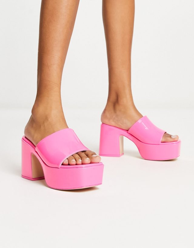 Public Desire - ariel exclusive platform mules in hot pink patent