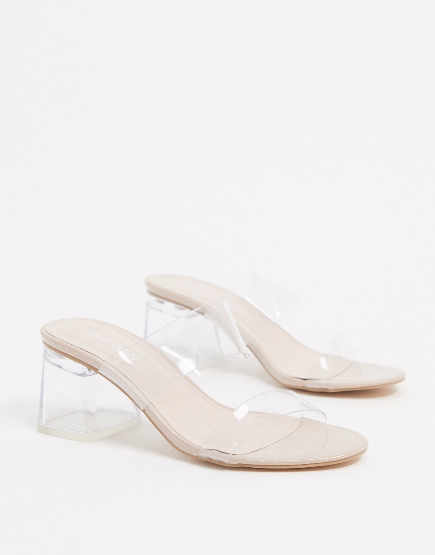Public Desire Aries mules with clear detail in beige