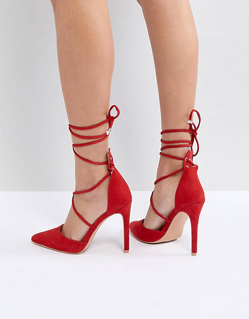 Public Desire Aries Red Tie Up Court Shoes | ASOS