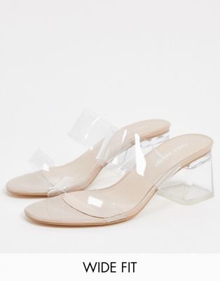 Public Desire Aries Wide Fit mule with clear details in beige | ASOS