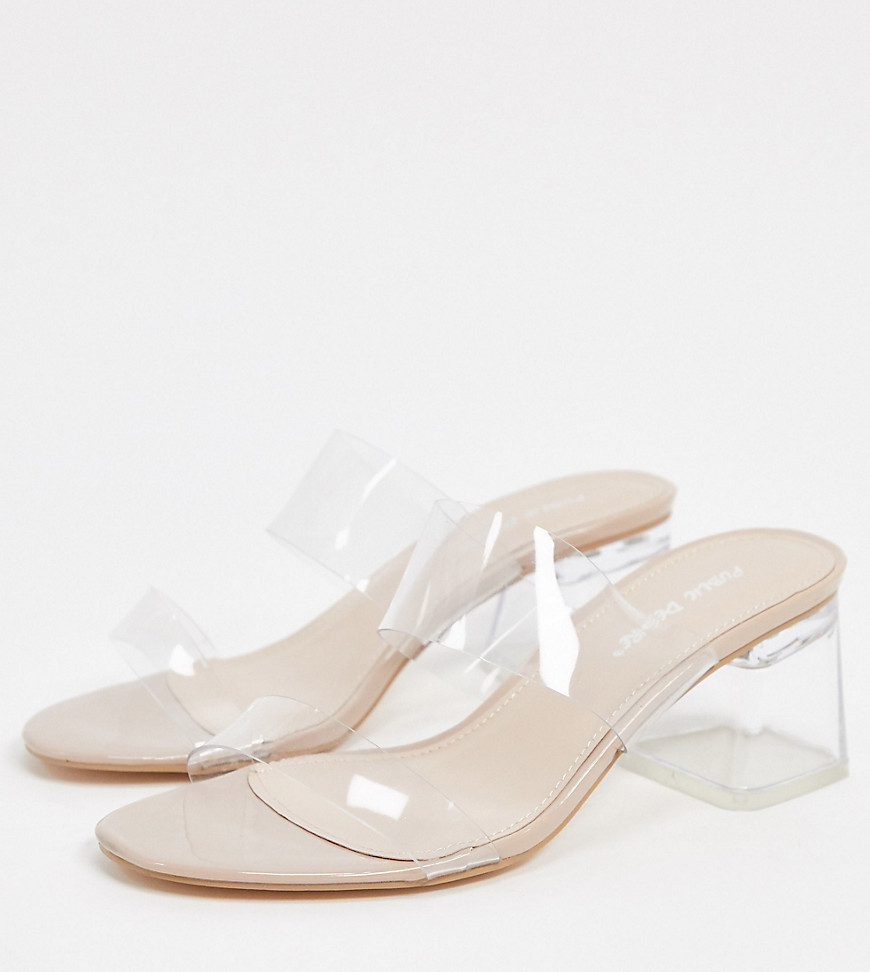 Public Desire Aries Wide Fit mule with clear details in beige
