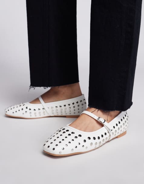 Public Desire Arkel flat stud ballets in white - view 1