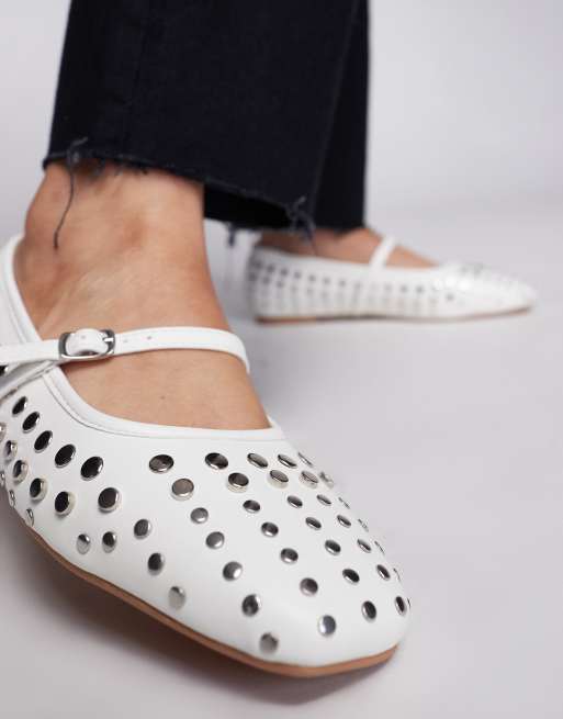 Public Desire Arkel flat stud ballets in white, 3 of 4