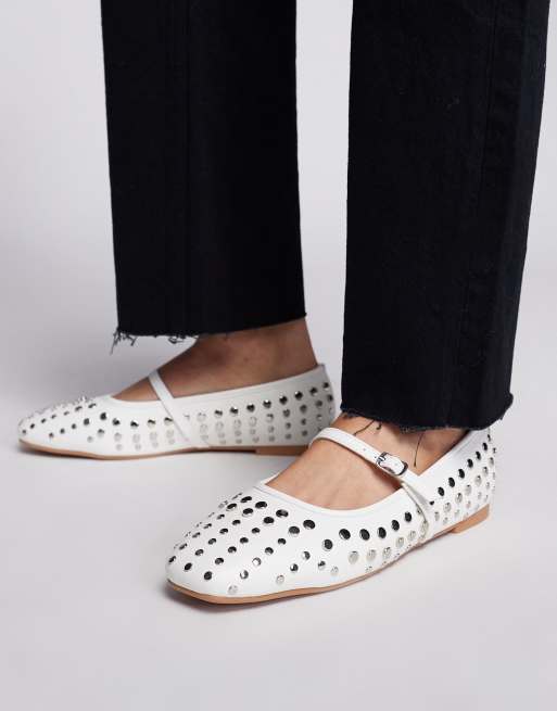 Public Desire - Arkel - Hvide flade ballerinaer med nitter