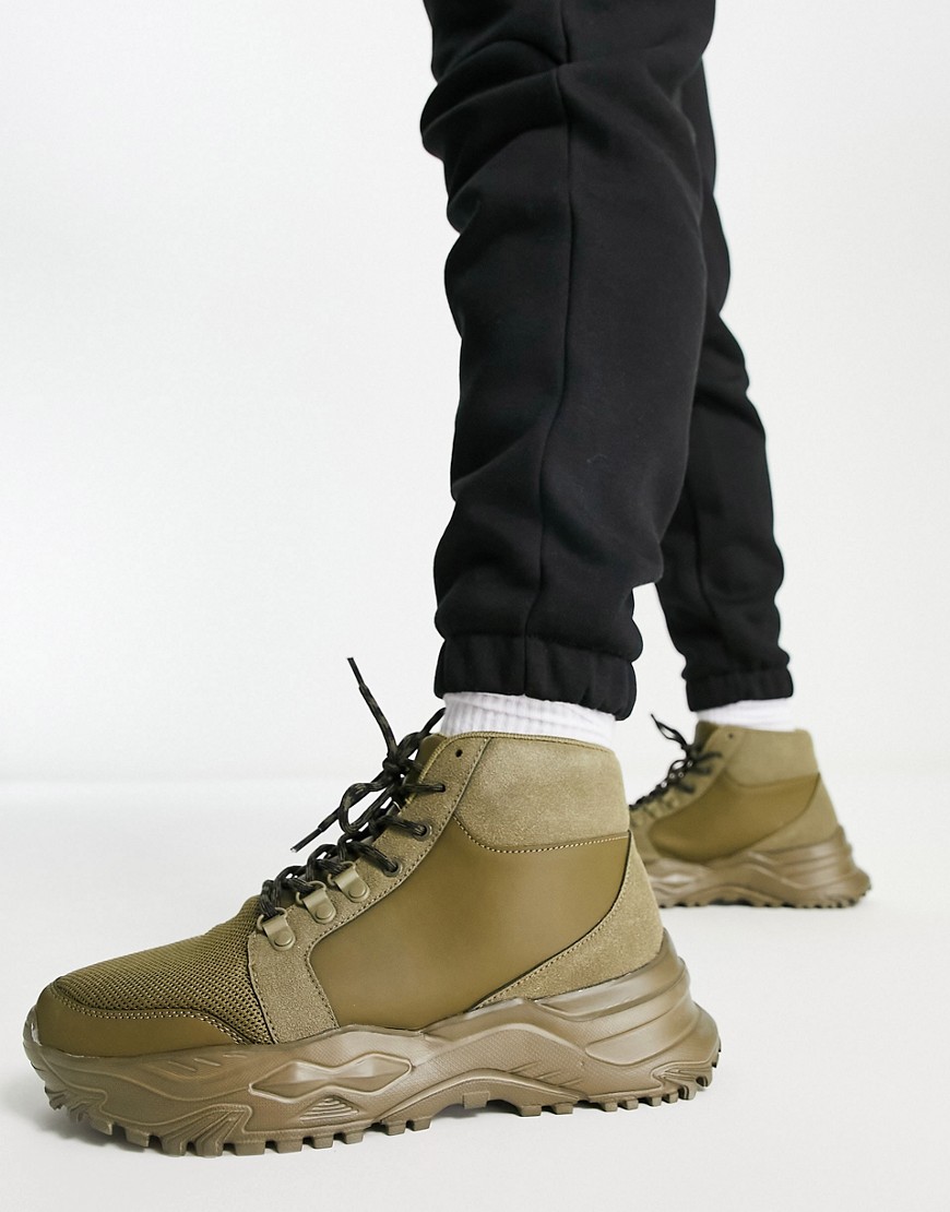 Public Desire artemis chunky boots in khaki-Green