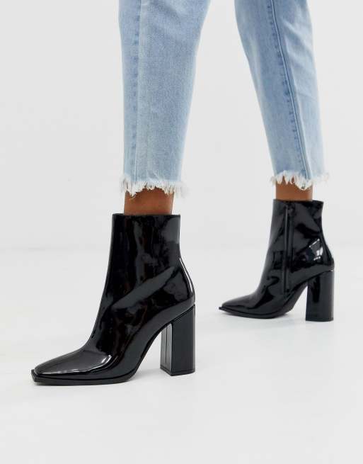 Public Desire Ashton block heeled ankle boot in black patent | ASOS