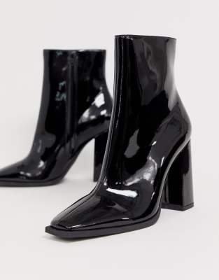 black patent heeled ankle boots
