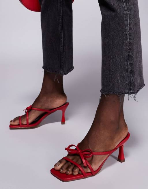 Public Desire Asuka bow kitten heeled sandals in red, 2 of 4