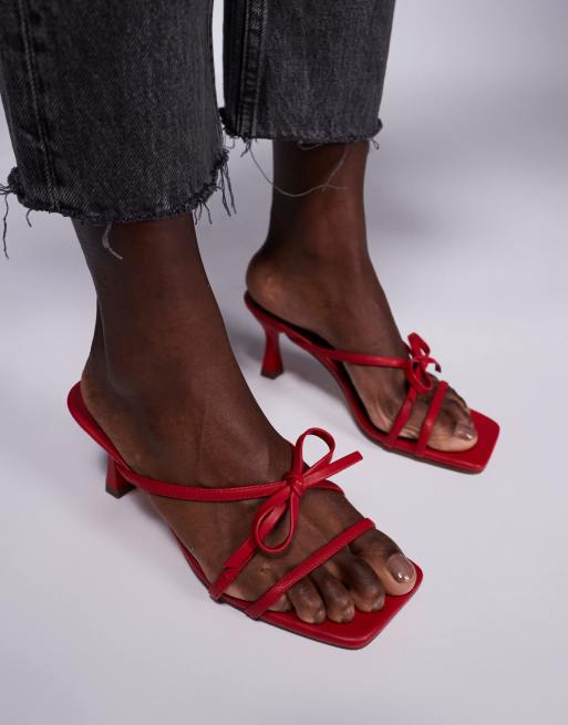 Public Desire Asuka bow kitten heeled sandals in red, 4 of 4