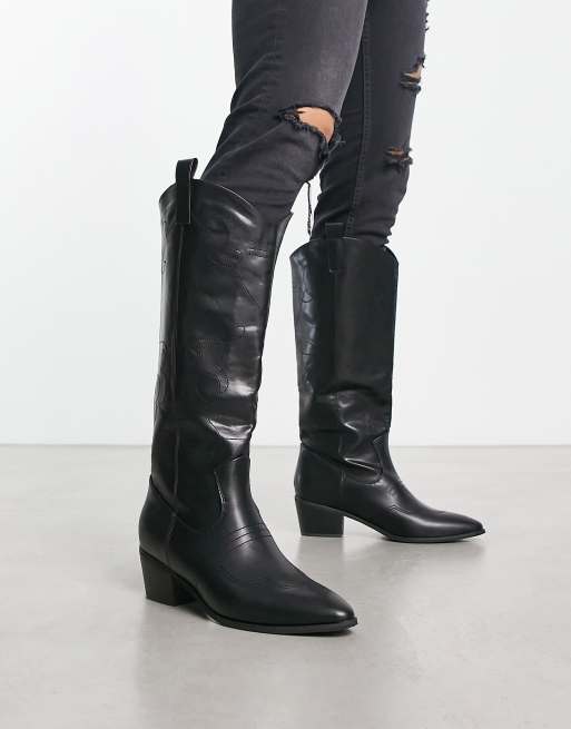 Public Desire Austin – Czarne kozaki typu kowbojki w stylu vintage