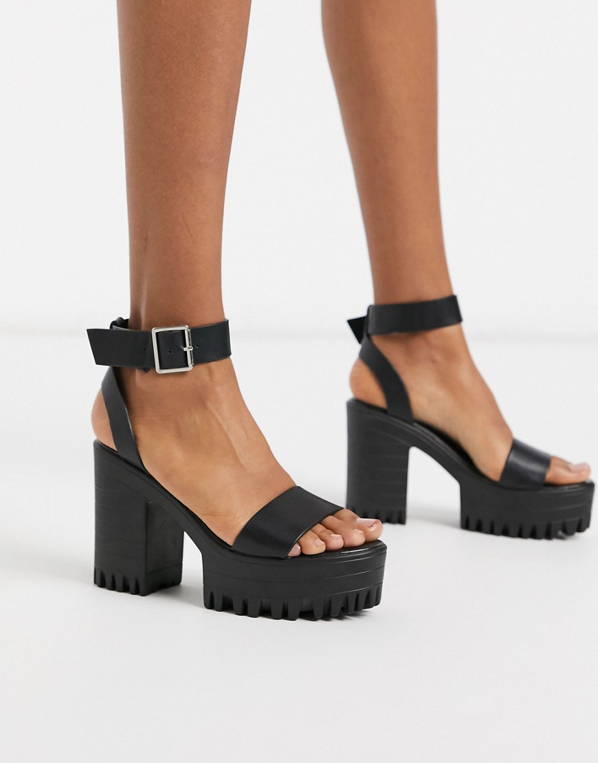 Public Desire Avenue chunky cleated platform block heel sandal in black