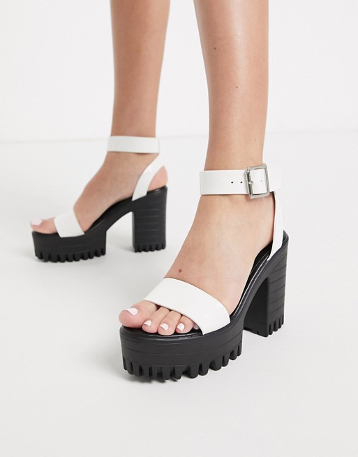 Public Desire Avenue chunky cleated platform block heel sandal in white