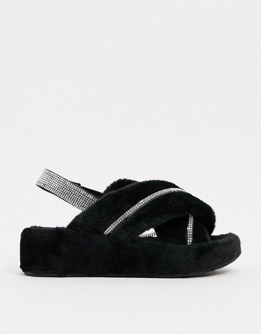 Public Desire Babygirl crystal slippers in black