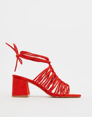 red ankle tie sandals