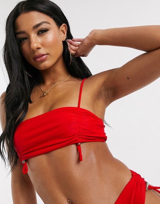Public Desire bandeau bikini top with ruched toggle detailing in red